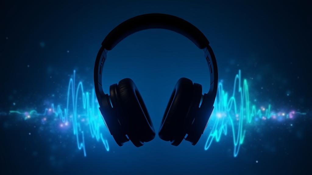 Imagem dinâmica de fones de ouvido e ondas sonoras vibrantes